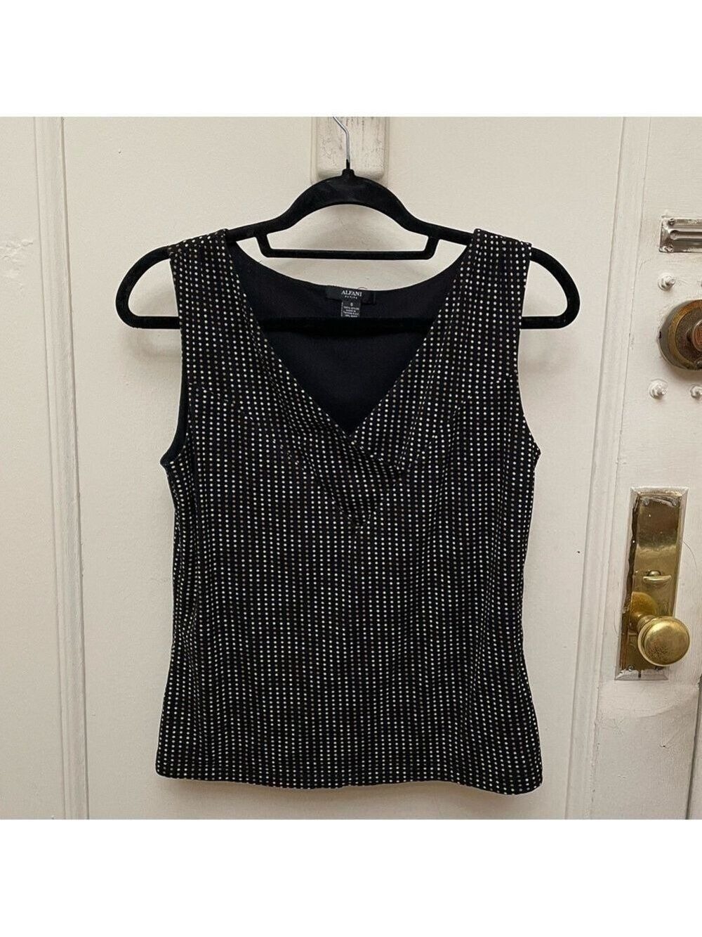 Alfani Black Polka Dot Sleeveless Top Petite Small